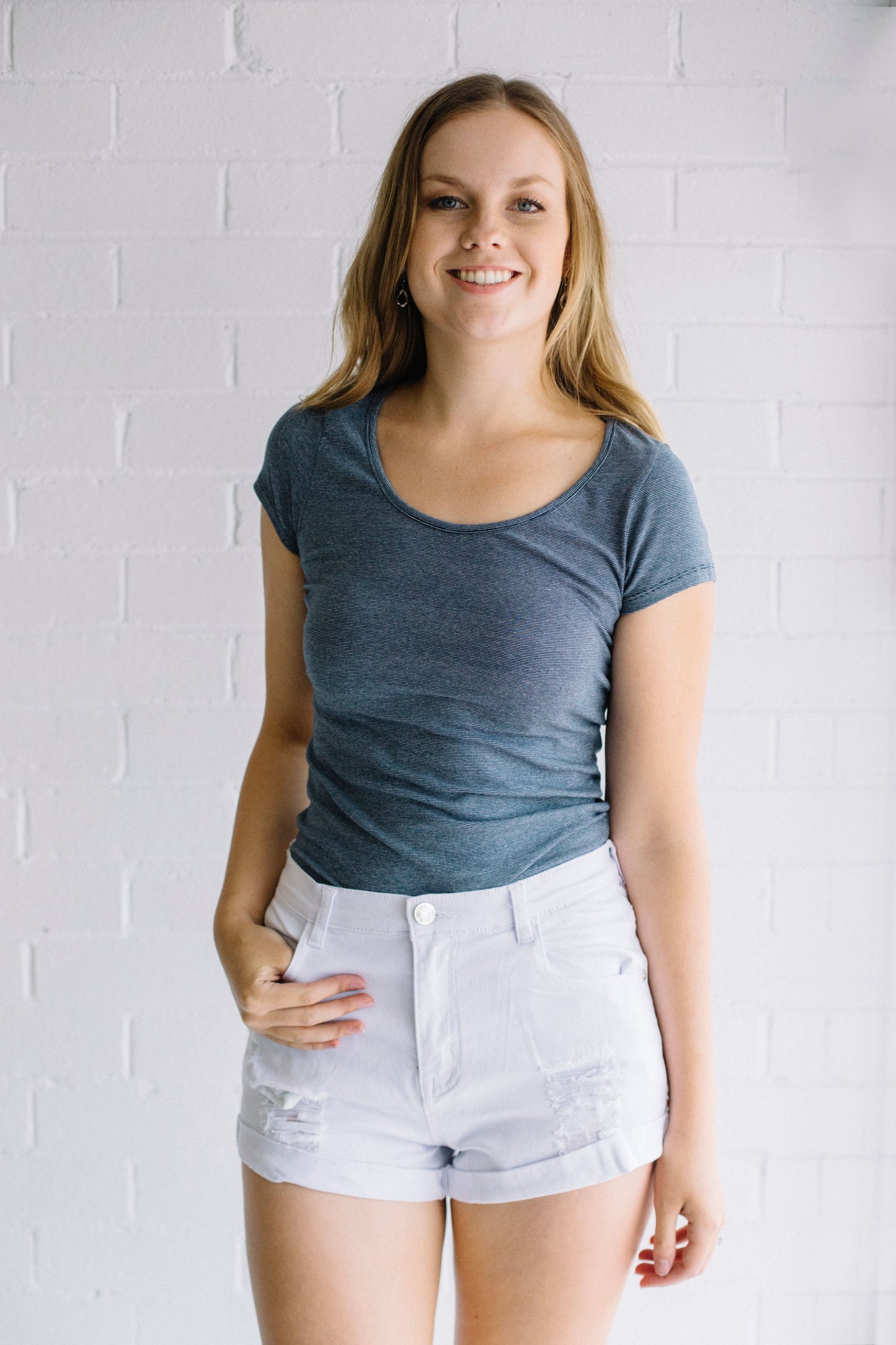 Ripped Denim Shorts - White