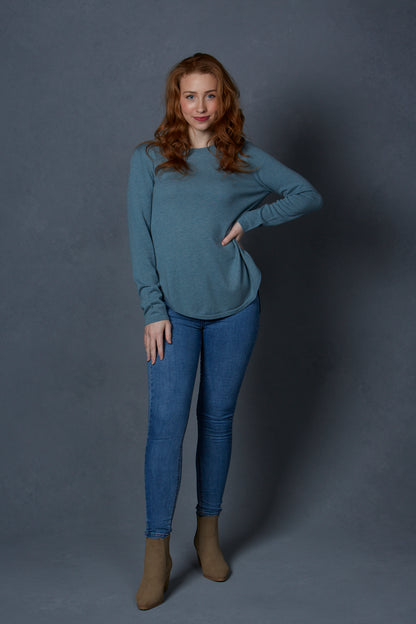 Curved Hem Pullover with Ribbed Back