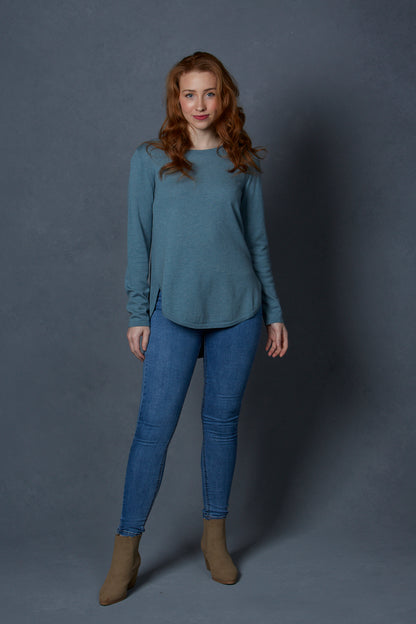 Curved Hem Pullover with Ribbed Back
