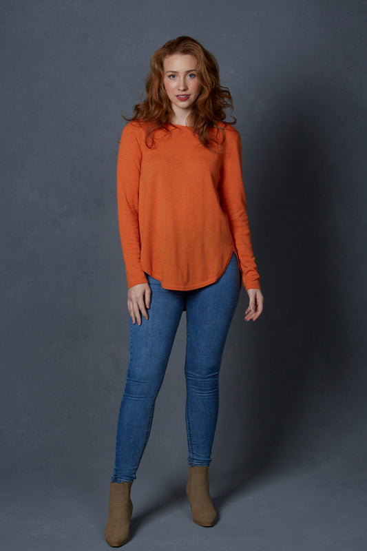 Curved Hem Pullover with Ribbed Back