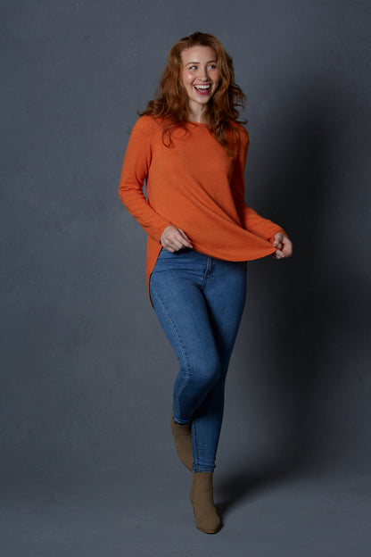 Curved Hem Pullover with Ribbed Back