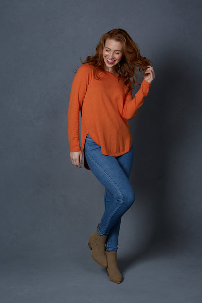 Curved Hem Pullover with Ribbed Back