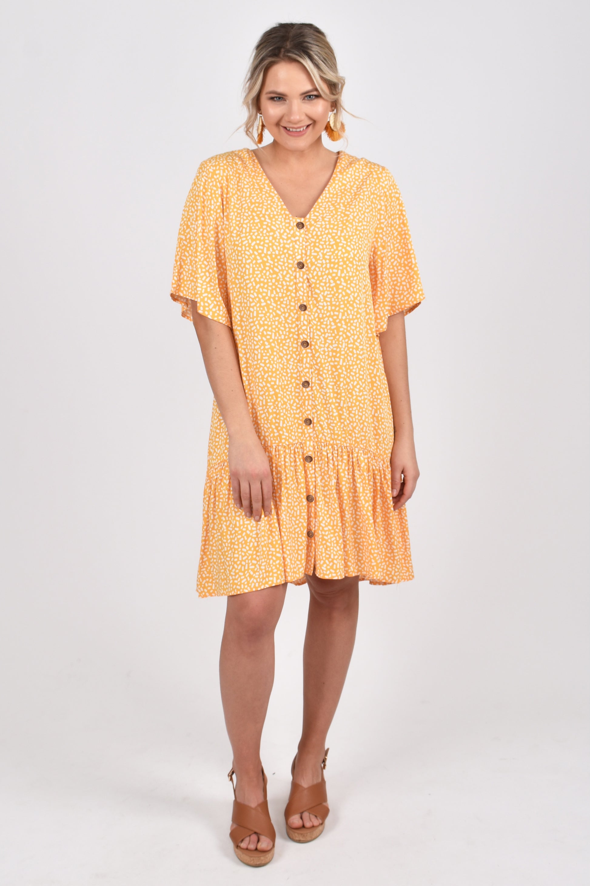 Button Down Frill Women Dress Sunshine | Lyn Rose Boutique