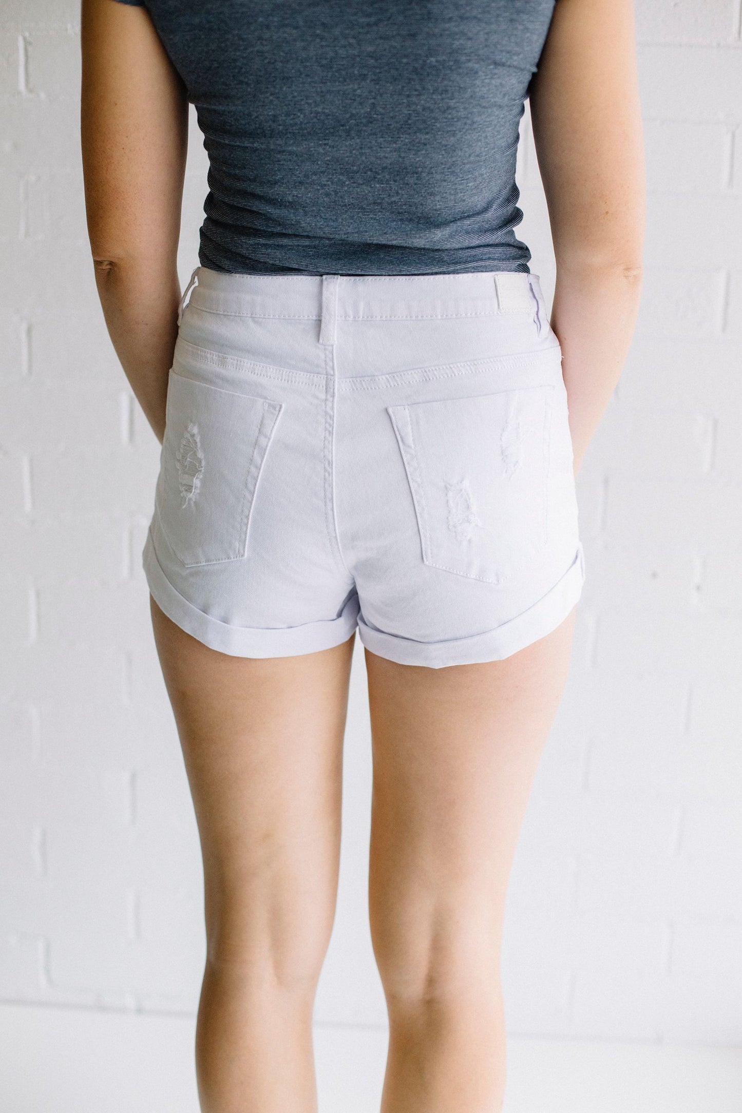 Ripped Denim Shorts - White
