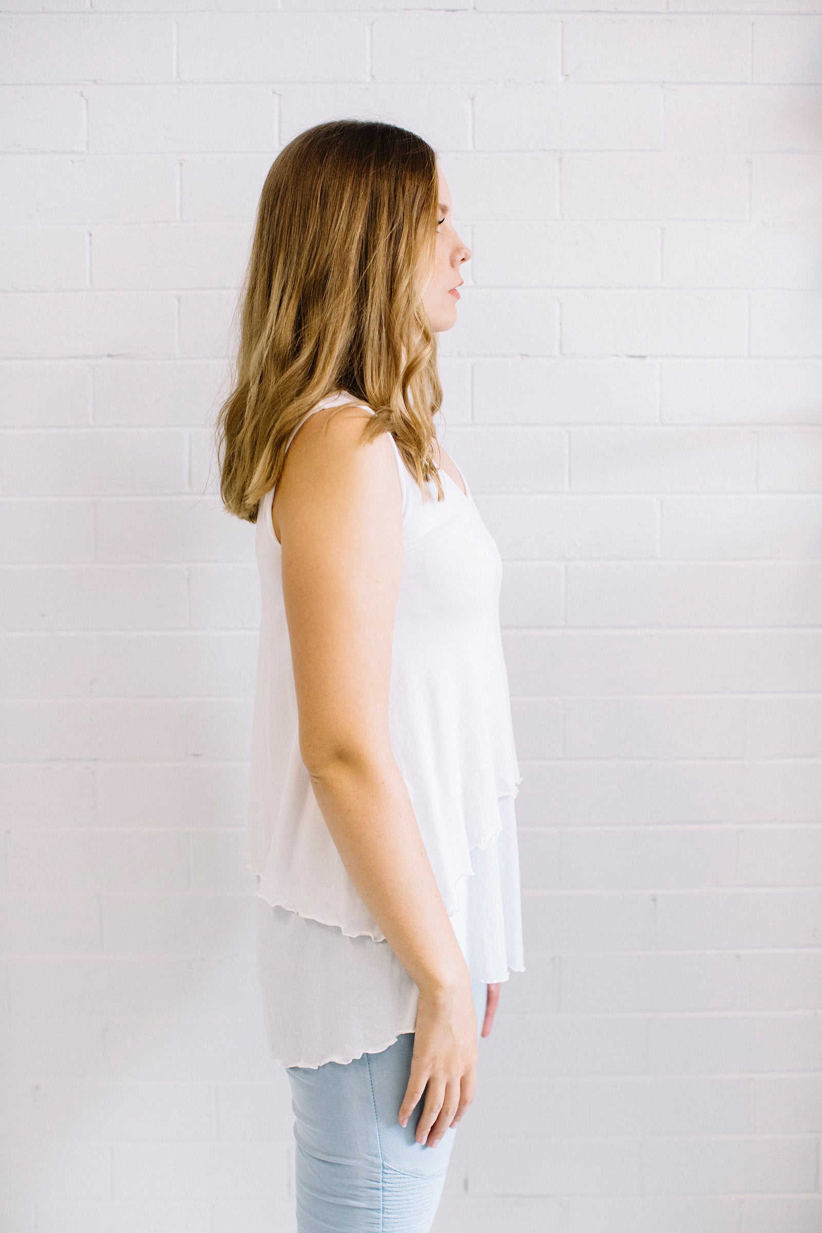 Mesh Double Layer Tank Women White | Lyn Rose Boutique