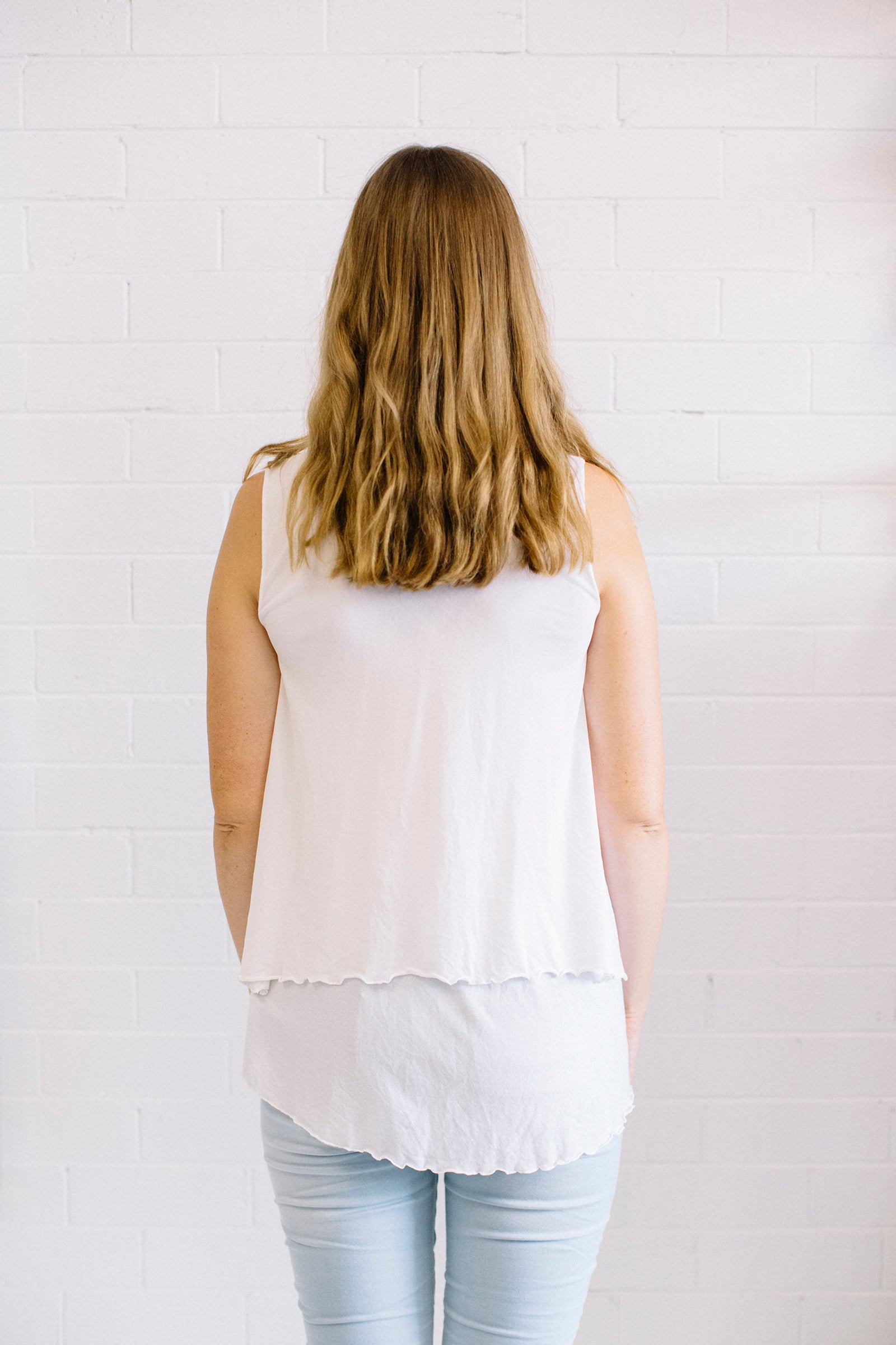 Mesh Double Layer Tank Women White | Lyn Rose Boutique