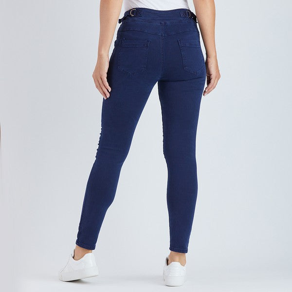 Threadz Tie Front Gathered Jean - Navy