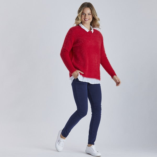 Threadz Tie Front Gathered Jean - Navy