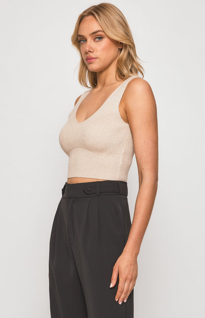 V Neck Knit Cami - Sand