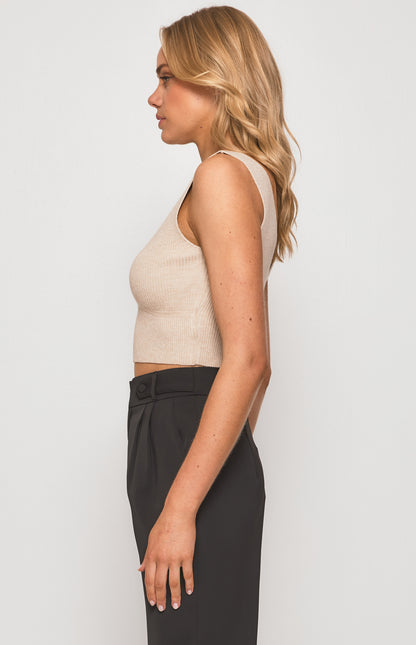 V Neck Knit Cami - Sand