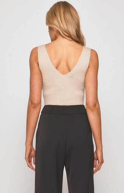 V Neck Knit Cami - Sand