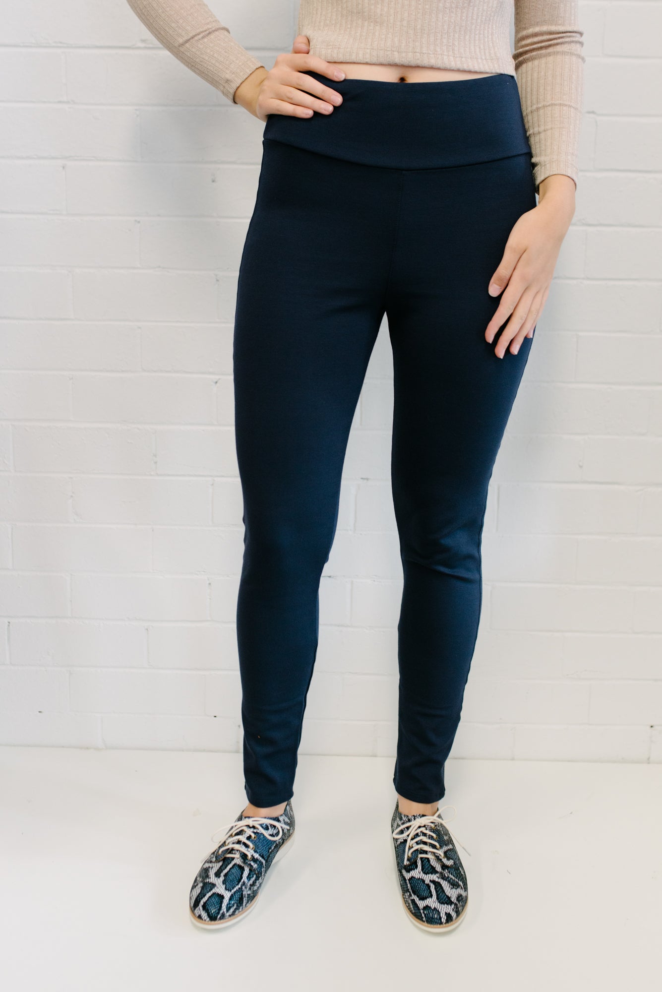 High Waist Ponte Women Pant Navy | Lyn Rose Boutique