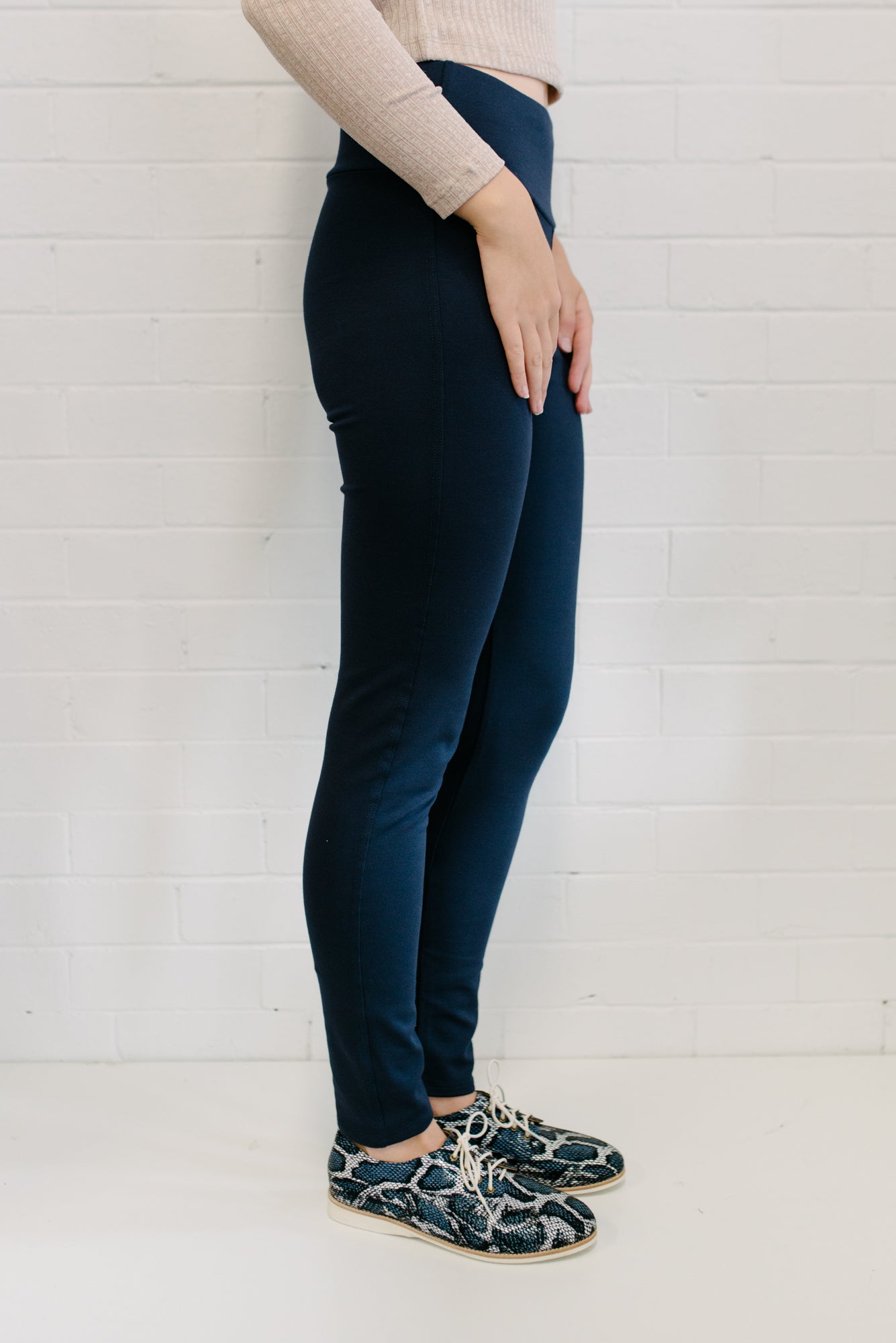 High Waist Ponte Women Pant Navy | Lyn Rose Boutique