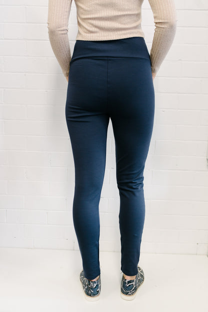 High Waist Ponte Women Pant Navy | Lyn Rose Boutique