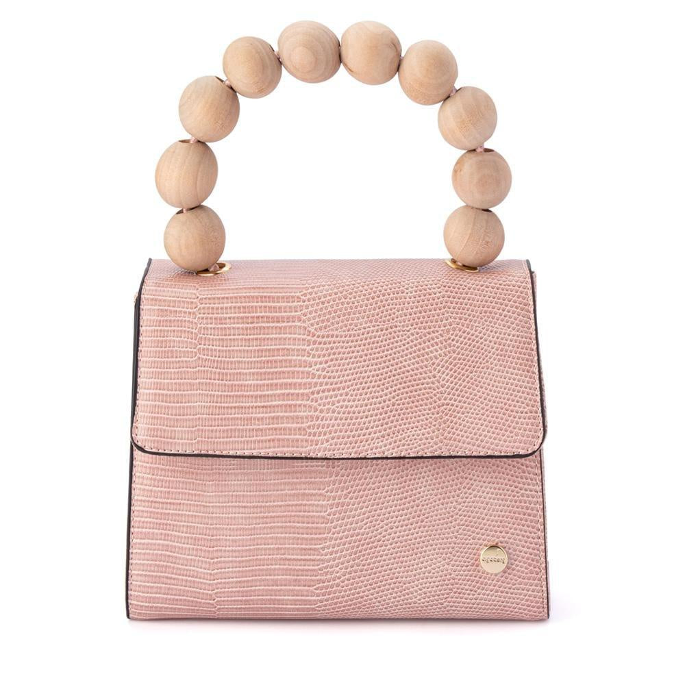 Caylee Wood Bead Handle Bag - Pink