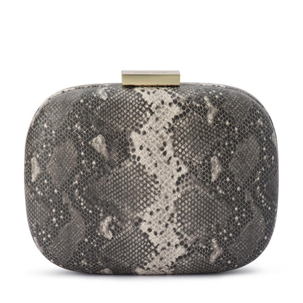 Payton Snake Print Clutch - Grey