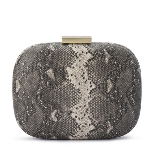Payton Snake Print Clutch - Grey