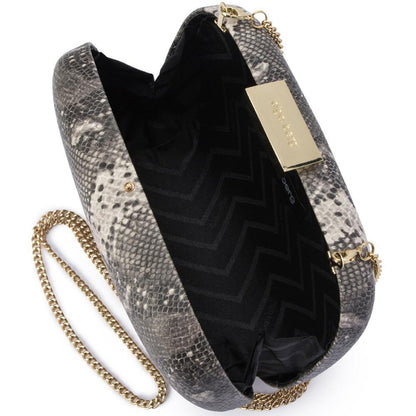 Payton Snake Print Clutch - Grey