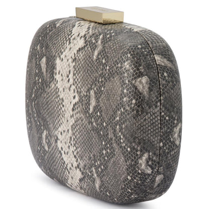 Payton Snake Print Clutch - Grey