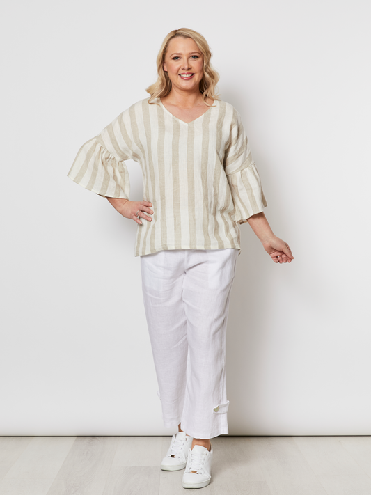 Side Button Pant - White