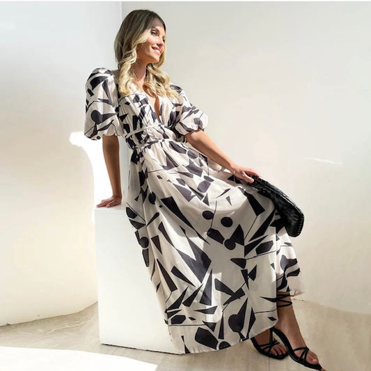 Camilla Midi Dress - Cream + Black Combo